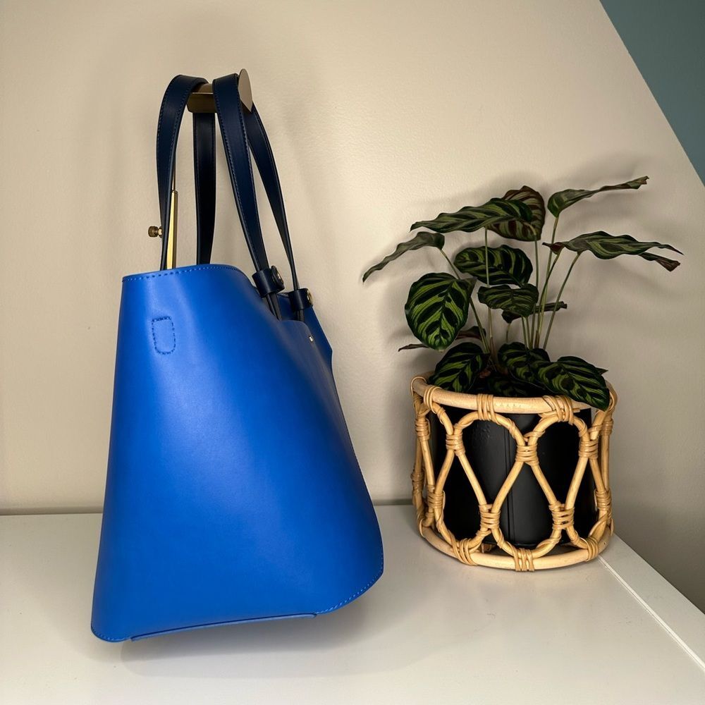 Origami by POMIKAKI Italy Blue Geometric Tote Bag Modern Vegan Leather Handbag - Picture 6 of 11